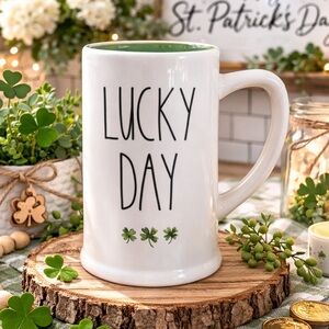Rae Dunn Lucky Day Shamrock St Patricks Day Stein Large Mug 20 Oz White Green